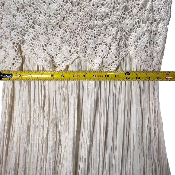 NWT Vtg Papillon Cream White Sleeveless Lace Crochet Gauzy Boho Midi Dress Med - Picture 13 of 15